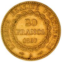 Franciaország / Modern Köztársaság 1897A 20Fr Au (6,45g/0.900) Párizs T:1-/2 France / Modern Republic 1897A 20 Francs Au (6,45g/0.900) Paris C:AU/XF