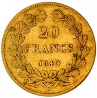 Franciaország 1840A 20Fr Au "I. Lajos Fülöp" (6.41g/0.900) Párizs T:3
France 1840A 20 Fran...
