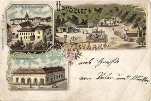 1899 Vasvár Kohn Farkas áruháza, kolostori zárda, Szent kút, litho (fa)