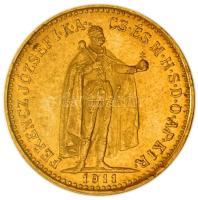 1911KB. 10K Au "Ferenc József" (3.39g/0.900) T:2 apró ph. Hungary 1911. 10 Kronen Au "Franz Joseph I" Kremnitz (3.39g/0.900) C:XF small edge error