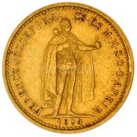 194KB. 10K Au "Ferenc József" (3.39g/0.900) T:2/2- Hungary 1904. 10 Kronen Au "Franz Joseph I" Kremnitz (3.39g/0.900) C:aXF