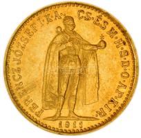 1911KB. 10K Au "Ferenc József" (3.39g/0.900) T:2 apró ph. Hungary 1911. 10 Kronen Au "Franz Joseph I" Kremnitz (3.39g/0.900) C:XF small edge error