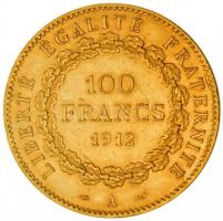 Franciaország / Modern Köztársaság 1912A 100Fr Au "Álló Géniusz" (32.34g/0.900) Párizs T:1...