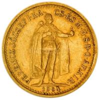 1904KB. 10K Au "Ferenc József" (3.39g/0.900) T:2/2- apró ph. Hungary 1904. 10 Kronen Au "Franz Joseph I" Kremnitz (3.39g/0.900) C:aXF small edge error