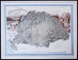 1899 Pokorny Tódor: Magyarország helyrajzi és vízrajzi térképe. Domború műanyag replika (HM Térképészeti Kht.), 17x23cm