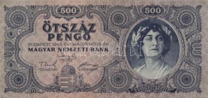 1945. 500P (10x) közte 5db orosz "P" betű helyett magyar "N" betű T:II,II-,III