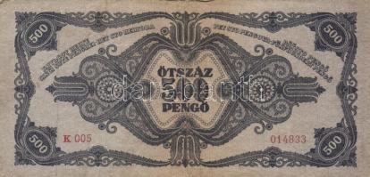 1945. 500P (10x) közte 5db orosz "P" betű helyett magyar "N" betű T:II,II-,III