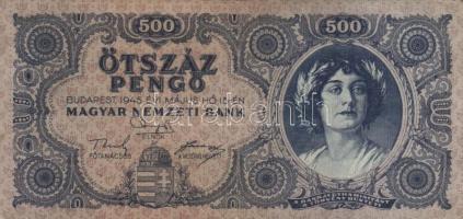 1945. 500P (10x) közte 5db orosz "P" betű helyett magyar "N" betű T:II,II-,III