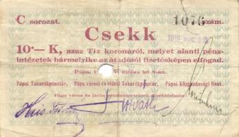 Pápa 1919. május 8. "Pápai csekk" 10K "A/C" (5x) + 20K "B" (5x) + 50K ...