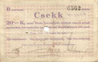 Pápa 1919. május 8. "Pápai csekk" 10K "A/C" (5x) + 20K "B" (5x) + 50K ...