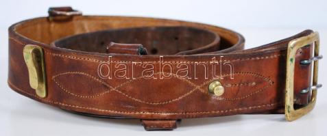 Katonai derékszíj, bőr, fém szerelékekkel, h:118 cm / Miltary leather strap
