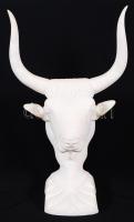 Bikafej, kézzel faragott, alabástrom, jelzett, m:24 cm / Bull's head from alabaster