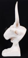 Bikafej, kézzel faragott, alabástrom, jelzett, m:24 cm / Bull's head from alabaster