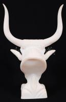 Bikafej, kézzel faragott, alabástrom, jelzett, m:24 cm / Bull's head from alabaster