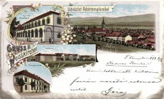 1899 Fehértemplom barracks, grammar school, court, litho