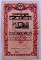 Ausztria/Bécs 1909. osztrák 4%-os "Staats Rente Obligation" 1000K-ról szelvényekkel T:hajtott Austria/Vienna 1909. "Staats Rente Obligation" 1000 Corona with coupons C:folded