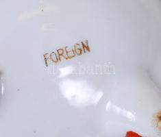 Porcelán edényke réz tetővel, japán életképpel, jelzett, kézzel festett, hibátlan, 8×8 cm