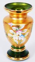 Mini urán zöld váza, gazdagon díszítve, jelzett, hibátlan, m:11 cm