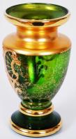 Mini urán zöld váza, gazdagon díszítve, jelzett, hibátlan, m:11 cm