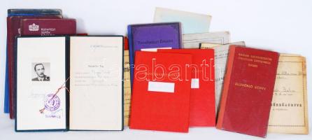 cca 1900-1970 30db bizonyítvány és értesítő könyv, közte a brassói római katolikus elemi iskola értesítő könyve (1904/1905), és egy index a Pázmány Péter Jog- és Államtudományi karáról (1925) neves professzorok aláírásával