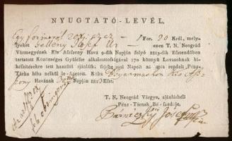 Gyarmat 1813. "Nyugtató-Levél" 20K-ról 170 könnyűlovas kifizetéséről vízjeles papíron + 18...