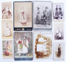 cca 1880-1910 Népviseletek 10 db kemányhátú fotó / 10 vintage folklore photos