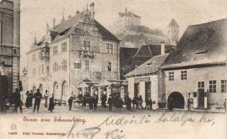 Segesvár with the castle, the shop of Karl Habermann (b)