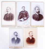 cca 1900 Pongrácz Jenő jogász, ügyvéd, író díszmagyaros aláírt fotója + 4 db keményhátú fotó bajuszos emberekről / Moustaches photos