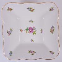 Herendi virág mintás, hullámos szélű tál, kézzel festett, hibátlan, jelzett, m:6 cm, 19×19 cm / Herend porcelain bowl