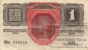 1916. 1K előoldal Deutschösterreich felülnyomással, hátlapon "Felülbélyegzés 1919 jan.16. Szent...
