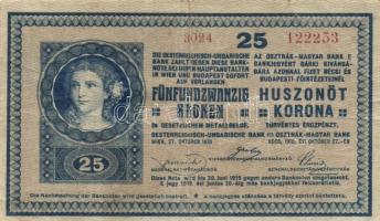 1916. 1K előoldal Deutschösterreich felülnyomással, hátlapon "Felülbélyegzés 1919 jan.16. Szent...