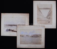 1881-1893 A Korinthoszi-csatorna építése, 3db keményhátú fotó /  The construction of the Corinth Canal, 3 photos, 22x18cm