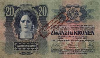 1913. 20K piros "Ausgegeben nach dem 4. Oktober 1920" + 1917. 2K zöld "Ausgegeben nac...