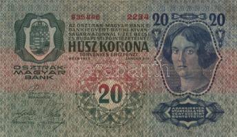 1913. 20K piros "Ausgegeben nach dem 4. Oktober 1920" + 1917. 2K zöld "Ausgegeben nac...