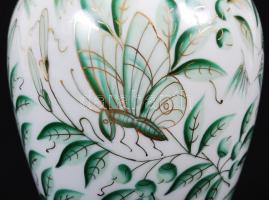 Herendi zöld leveles váza, kézzel festett, jelzett, hibátlan, m:14 cm / Herend porcelain vase