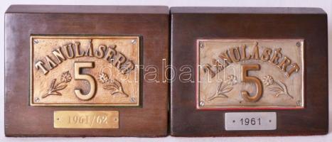 1961-1962 "Tanulásért 5", 2db emlékplakett, 18x14x7cm
