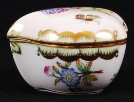 Herendi Viktória mintás szívecskés ékszeres doboz, kézzel festett, jelzett, hibátlan, 8×8 cm / Heren...