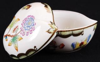 Herendi Viktória mintás szívecskés ékszeres doboz, kézzel festett, jelzett, hibátlan, 8×8 cm / Heren...