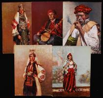 1900-1914 5 színes kép szarajevói viseletekről / Sarajevo folklore pictures 18x24 cm