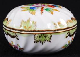 Herendi Viktória mintás ékszeres doboz, kézzel festett, jelzett, hibátlan, d:7 cm / Herend porcelain...