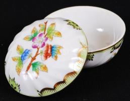Herendi Viktória mintás ékszeres doboz, kézzel festett, jelzett, hibátlan, d:7 cm / Herend porcelain...