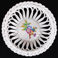 Kézzel festett, Viktória mintás Herendi porcelán hibátlan fonott kosárka. /  Herend chinaware d: 14 cm