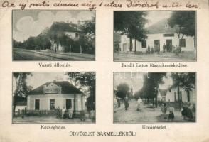 Sármellék Jandli Lajos fűszerkereskedése, vasútállomás, községháza (EB)