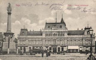 Baja Fő tér a városi székházzal, Schlieszer Miksa üzlete (EK)