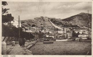 Hvar port with ships, castle (EB)