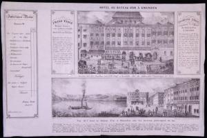 cca 1900 Hotel au Bateau d'Or a Gmunden - Gasthof zum Goldenen Schiff Gmunden. Litografált reklámplakát, Joseph Hafner, Linz /  Advertising lithography from Joseph Hafner, Linz, 34x51cm