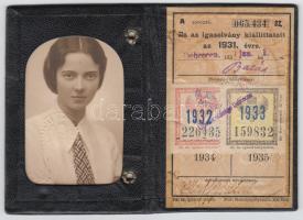 1931 Magyar Királyi Államvasutak félárú jegy váltására jogosító arcképes igazolvány