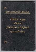 1931 Magyar Királyi Államvasutak félárú jegy váltására jogosító arcképes igazolvány