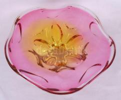 Nagy irizáló üveg fújt tál, hibátlan, d:34 cm / iridescent cyrstal bowl