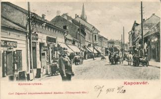 Kaposvár Korona utca Weinberger, Fekete Lajos, Spitzer Emil üzleteivel